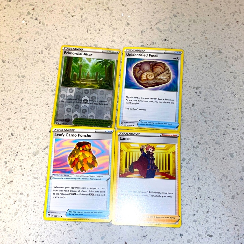 These cards are a four pack of Pokémon cards trainer
